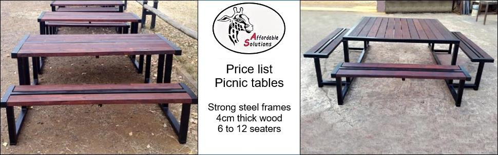 Picnic tables for home, garden, patio, braai area, farm, lodge, restaurant, business