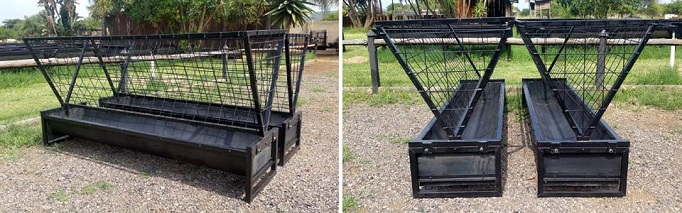 Sheep feed troughs with lucerne baskets
