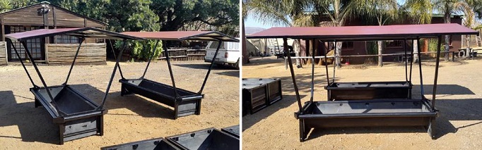 Wildlife game feed troughs with roofs