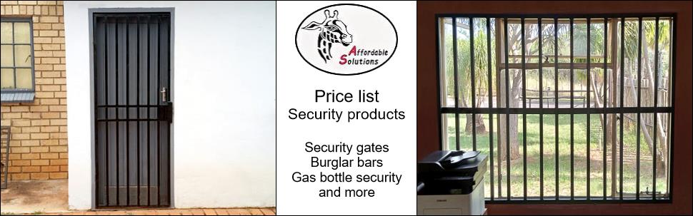 Security gates and burglar bars bars as well as gas bottle cages