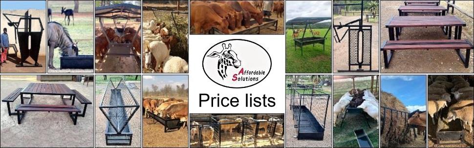 feed, feeding, water, drinking, trough, kraal, chute, neck clamp, picnic tables, security gates, burglar bars