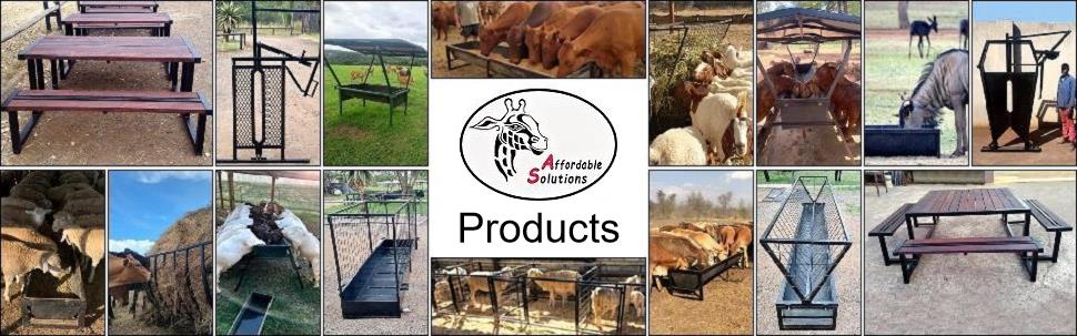 livestock cattle sheep goat feed feeding water trough kraal lamb creep feed gate neck clamp picnic table steel frame 