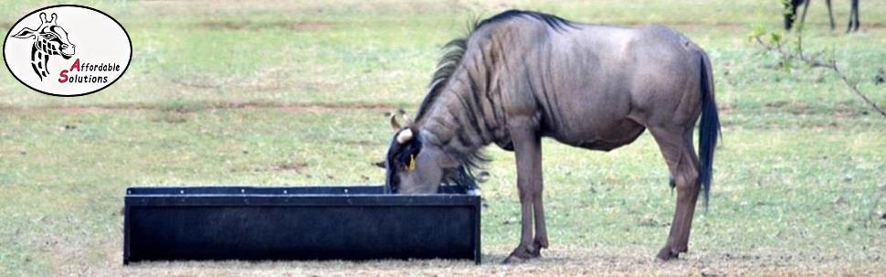Rooibok, wildebees, koedoe, kameelperd wild voer bakke