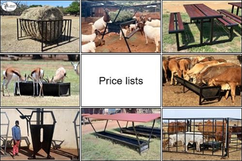 Price lists - livestock, cattle, sheep, goat, wildlife, picnic table products and equipment